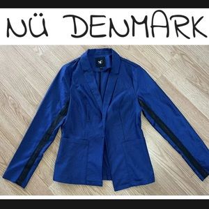 Nu Denmark Royal Blue Black Trim Sleeve Blazer Jacket Size Small Open Front